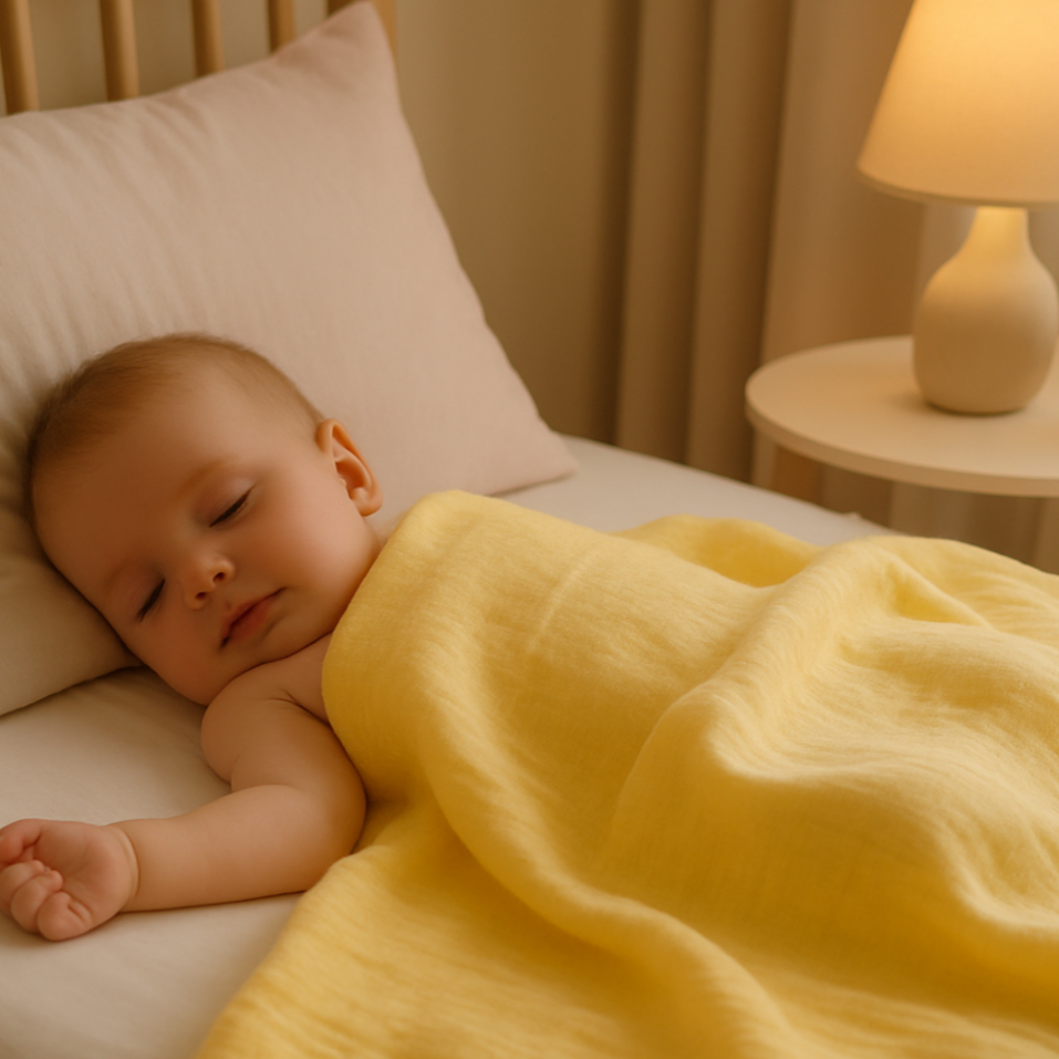 bébé avec couverture jaune