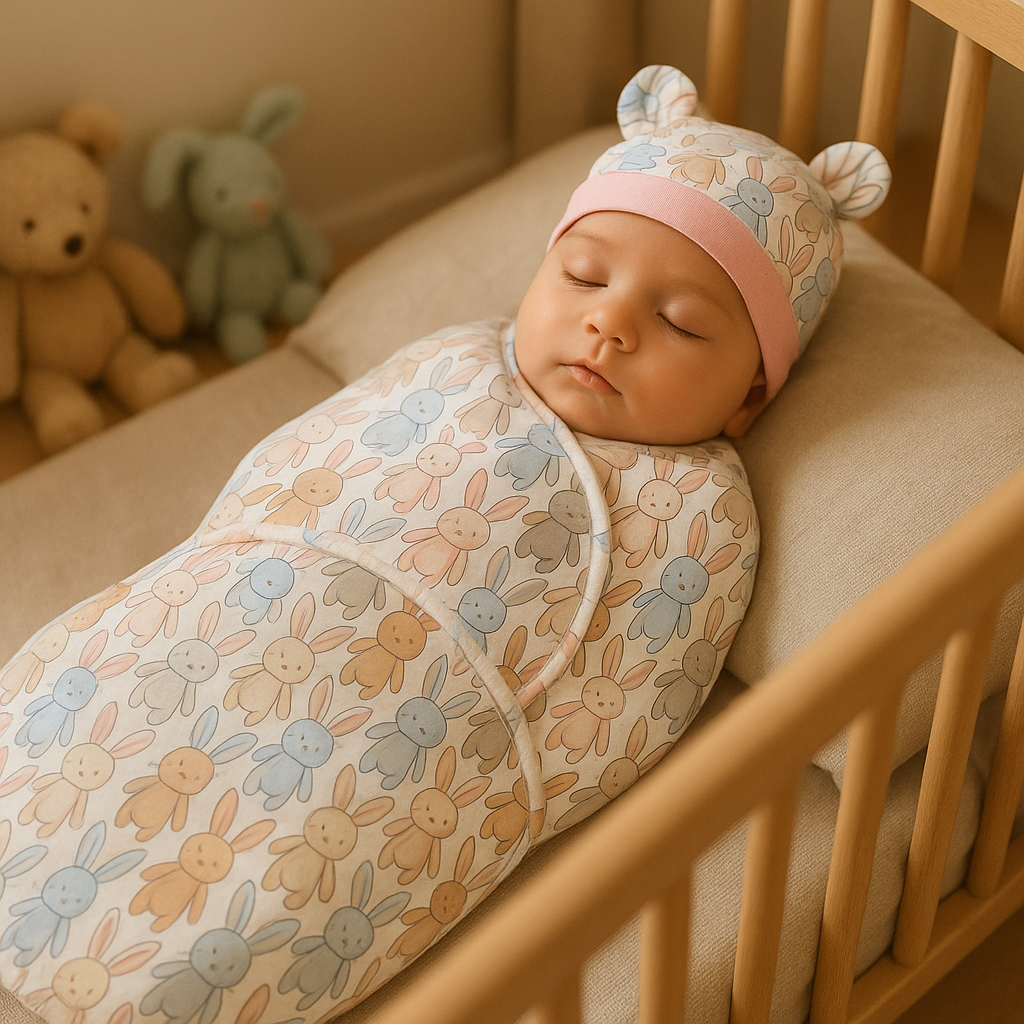 bébé dort dans couverture emmaillotage lapinoux