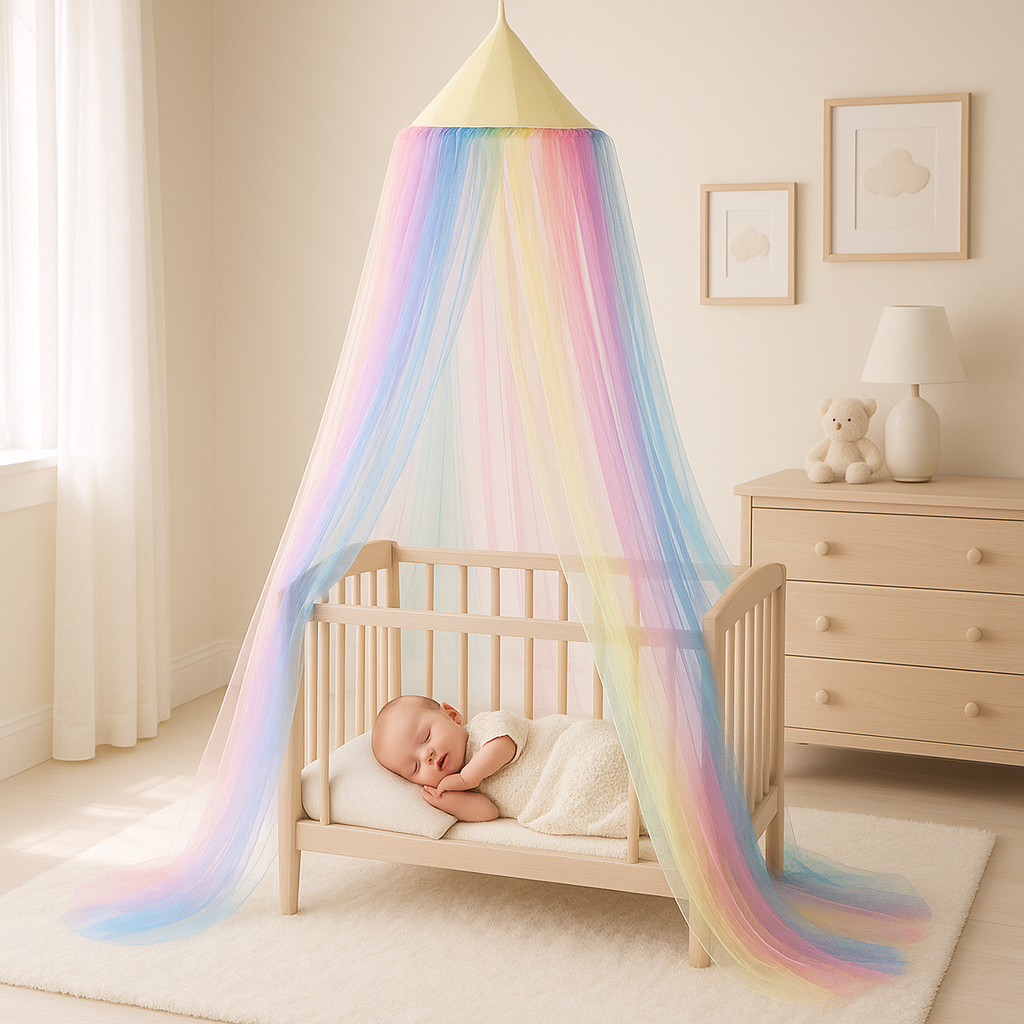 bébé dort tranquillement sous son ciel de lit