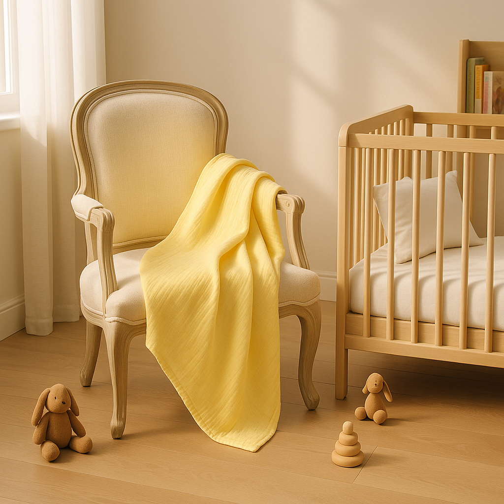 couverture elinfant jaune sur fauteuil