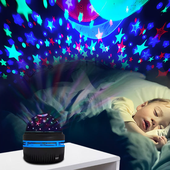 garçon dort paisiblement avec veilleuse bébé projection