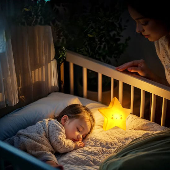 maman rassurée avec veilleuse bébé