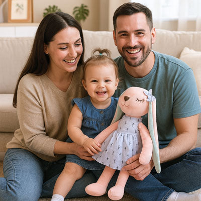peluche lapin en famille