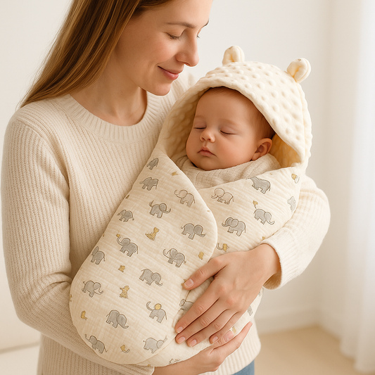 bébé dans bras maman et nid d'ange éléphanteau
