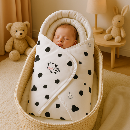 bébé dort dans couffin nid d'ange meuh