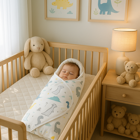 bébé dort lit dans nid d'ange dinosaure