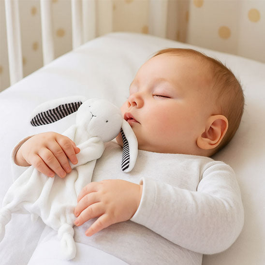 bébé dort serein avec doudou bébé