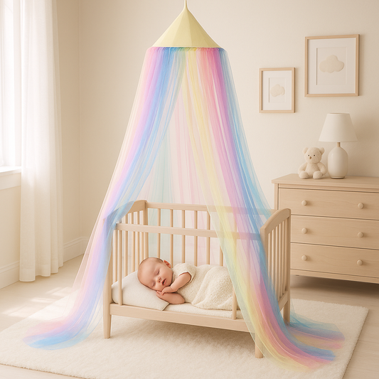 bébé dort tranquillement sous son ciel de lit